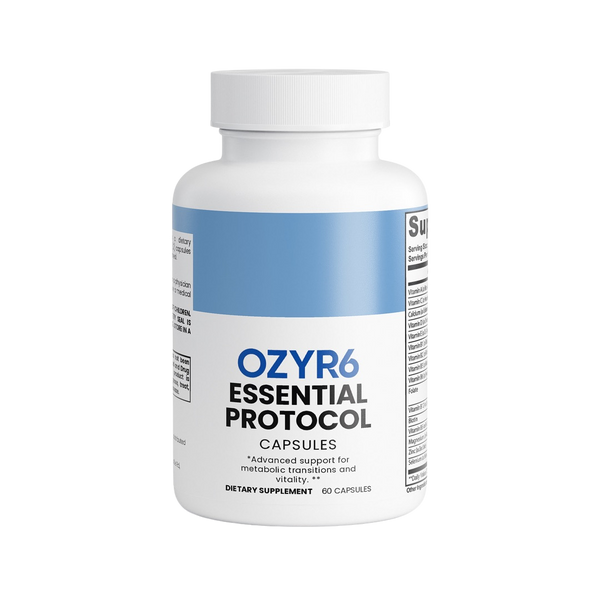 OZRY6 Essential Protocol supplement bottle on NO background